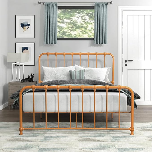 Lexicon Queen Metal Bed Frame, Platform Bed with Strong Metal Slat Support Under Bed Storage, Queen Bed Frame with Headboard, No Box Spring Needed, Easy Assembly, Queen, Orange