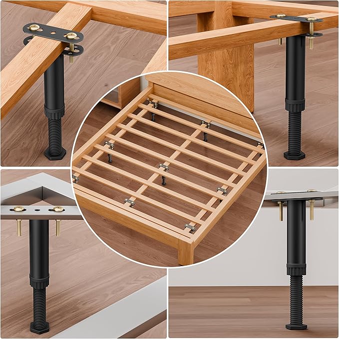 Wlrrcwdttc 6 Pcs Adjustable Height Bed Support Legs 7.08-12.5 inch with Locking Ring, Bed Frame Center Support Legs for Bed Frame/Bed Center Slat/Furniture, Bed Legs Replacement Bed Slats Support Legs