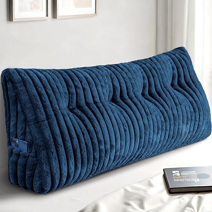 Headboard Pillow Full, Triangular Wedge Pillow Headboard Full, Cushion Headboards Reading Pillows, Backrest Pillows for Sitting in Bed or Working with Removable Cover, Blue