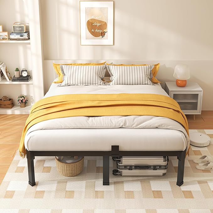 ROIL 18 Inch King Size Bed Frame with Mattress Slide Stopper - Double Black Basic Anti Squeak Steel Slats Metal Platform, Heavy Duty Noise Free Easy Assembly Bedframes, No Box Spring Needed