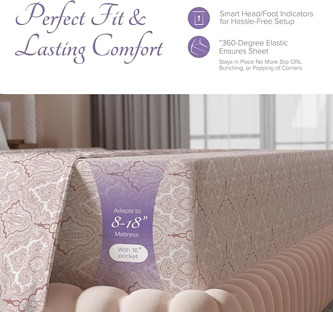 Carressa Linen 100% Egyptian Cotton Queen Sheet Set - 600 Series Hydrangeas Printed Egyptian Cotton Queen Sheets Set (4 PC, Paisley), 16" Deep Pocket Sateen Weave Luxury Hotel Bed Sheet