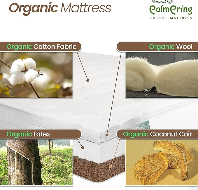 NATURAL LIFE PALMPRING Kochi King Mattress - Organic Latex Coconut Coir 6” Medium Firm 2 Layer Comfortable Sleep Bed Dust Free
