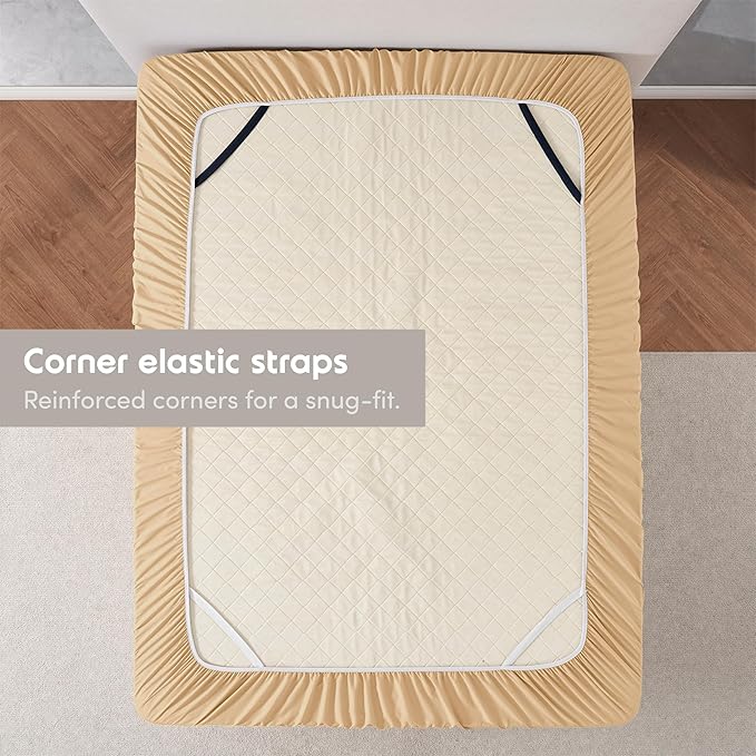 Nestl Camel Gold Extra Deep Pocket King Fitted Sheet Only, Hotel Luxury King Size Fitted Sheets Easily Fits 18 to 24 Inch Mattress, Super Soft, Wrinkle-Free, and Breathable Sheets with Corner Straps
