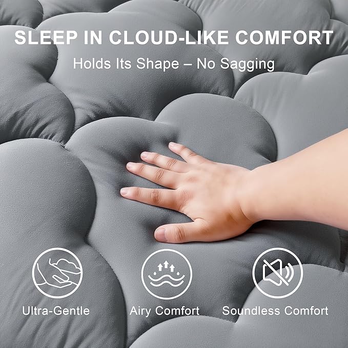 2 Inch Mattress Topper Pillow Top King Size Extra Thick Padded Mattress Pad & Protector, Breathable Fitted Deep Pocket 8-21, Ultra Soft & Supportive