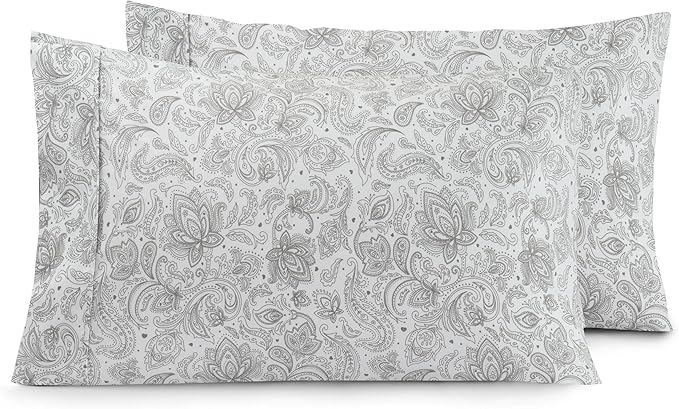 Elegant Comfort Luxury Ultra-Soft 2-Piece Pillowcase Set - 1500 Premium Hotel Quality Microfiber Double Brushed - Wrinkle Resistant, Standard/Queen, Paisley Pattern Gray