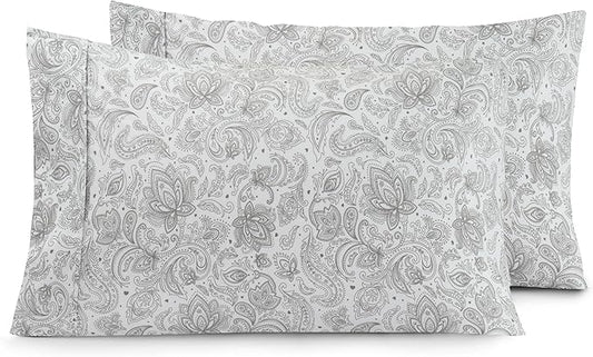 Elegant Comfort Luxury Ultra-Soft 2-Piece Pillowcase Set - 1500 Premium Hotel Quality Microfiber Double Brushed - Wrinkle Resistant, Standard/Queen, Paisley Pattern Gray