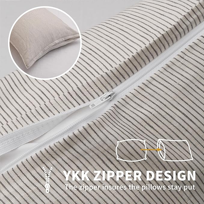 CHUFFED Linen Pillowcases 2 Pack 100% Linen Standard Pillow Cases, Breathable and Cooling Washed Pillowshams with Zipper Closure, 20x30 Inches,Grey Stripe