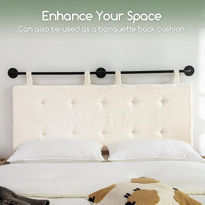 HIGOGOGO Wall Mounted Headboards for Twin Size Bed, Hanging Head Board Wall with Button Tufting, Adjustable Height Headboard for Bedroom,Beige