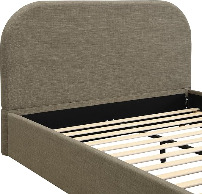 Christopher Knight Home Lanet Linen Upholstered Queen Size Bed Frame with Headboard, Modern Queen Bed Frame and Headboard, Wooden Slats Support, Easy Assembly, No Box Spring Needed, Olive Green