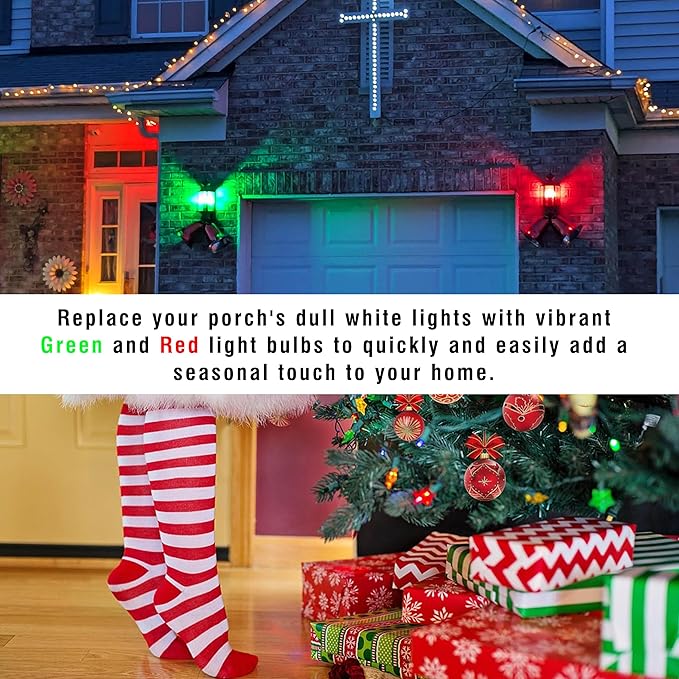 Red Green E12 LED Candelabra Bulbs, 25w-40w Equivalent, 3W Christmas Light Bulbs, E12 Small Base Globe Red Green LED Bulb for Christmas Halloween Holiday Party Wedding Decoration (1 Red+1 Green)