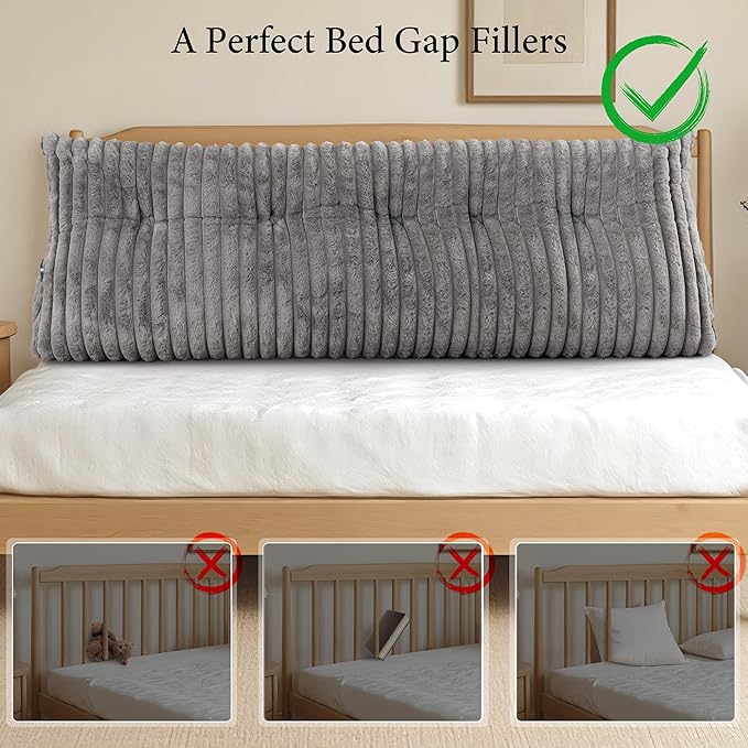 Headboard Pillow Queen, Triangular Wedge Pillow Headboard Queen, Cushion Headboards Reading Pillows, Backrest Pillows for Sitting in Bed or Working with Removable Cover, Grey