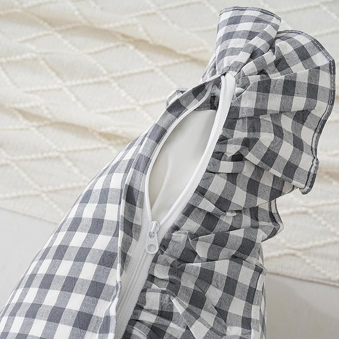 2 Pack Grey/White Plaid Ruffled Throw Pillow Sham 20 x20 inches, Washed Cotton Vintage Farmhouse Decorative Gingham Pillow Cover for Sofa/Living Room