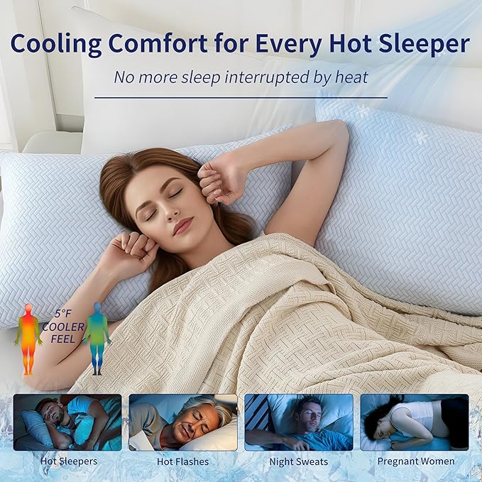 DOWNCOOL Cooling Body Pillow Set of 1, Adjustable Shredded Memory Foam Pillows for Sleeping, Soft Cool Bed Pillows for Hot Sleepers, Firm Long Pillow for Side Back Stomach Sleepers, 20"X54"