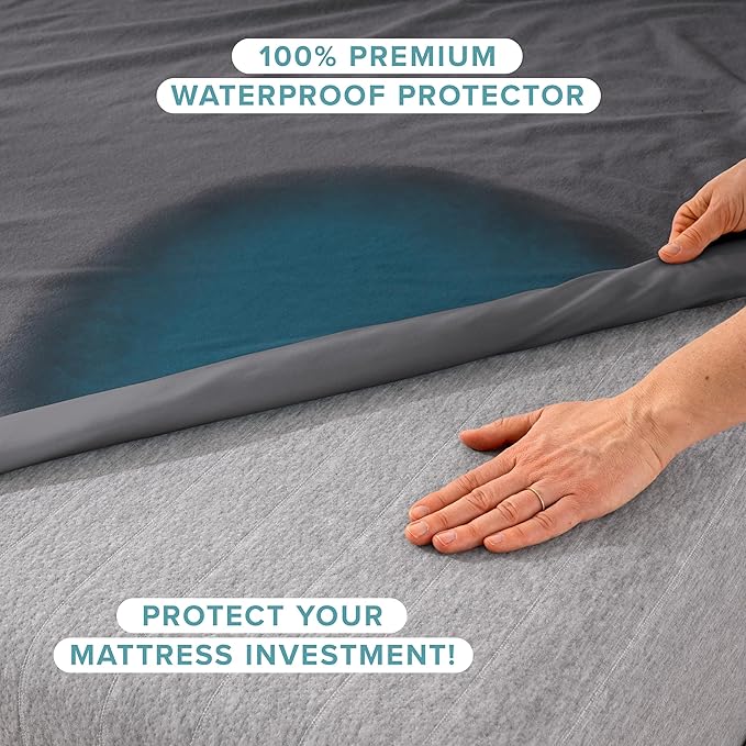 Bare Home Queen Size Mattress Protector - 100% Waterproof & Breathable - Premium Cooling Mattress Cover - Protects Against Spills - Vinyl Free Noiseless - Protect Your Mattress (Queen, Grey)