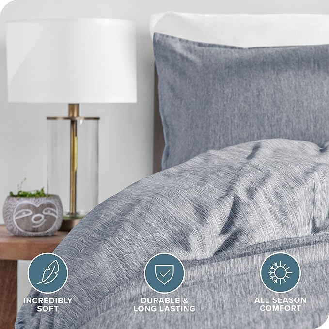 Bare Home Bedding Duvet Cover Oversized King Size - Premium 1800 Super Soft Collection - Lightweight, Soft Textured Duvet Cover (Oversized King, Heathered Midnight Blue)