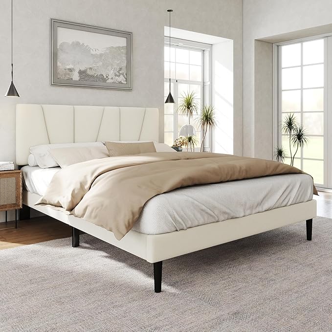 HAOARA Full Size Bed Frame with Fabric Upholstered Headboard, Platform Bed with Wooden Slats Support, Fully Mattress Foundation, Box Spring Optional, Easy Assembly