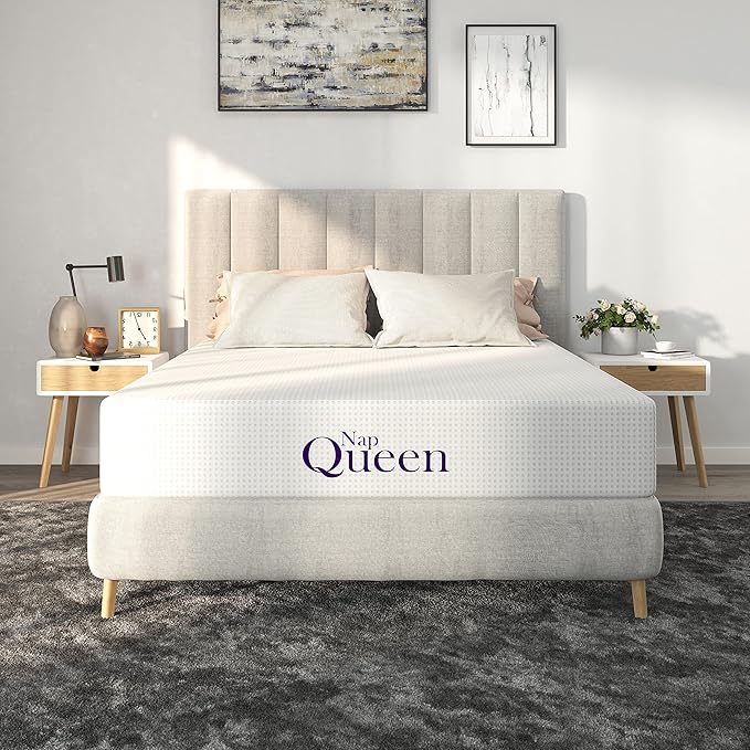 NapQueen Queen Mattress, 6 Inch Charcoal Memory Foam Mattress, Queen Bed Mattress in a Box, CertiPUR-US Certified, Medium Firm, Breathable Soft Fabric Cover