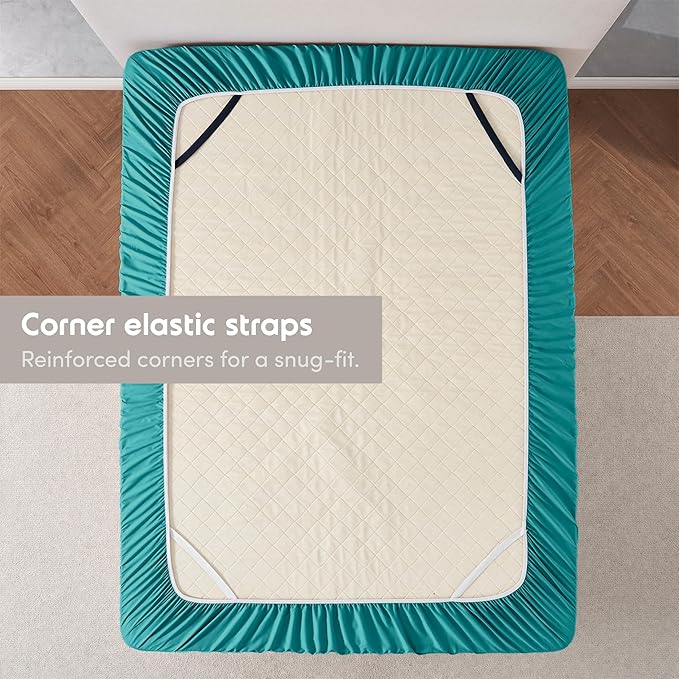 Nestl 2 Pack Teal Fitted Sheet Extra Deep Pocket, Hotel Luxury Cal King Fitted Sheet Only Easily Fits 18 to 24 Inch Mattress, Super Soft, Wrinkle-Free and Breathable with Corner Straps