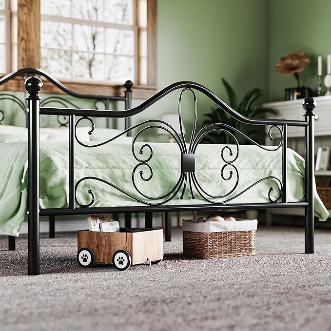 Allewie Twin Size Bed Frame for Kids,Metal Bed Frame with Butterfly Pattern Design Headboard and Footboard,No Box Spring Needed,Easy Assembly,Black