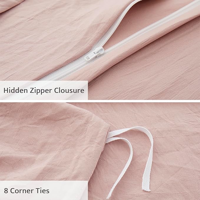 Oli Anderson Misty Rose Duvet Cover King Size - Pleated King Duvet Cover, 3PCS Soft and Breathable Textured Bedding Set with Zipper Closure(Misty Rose,104"x90")