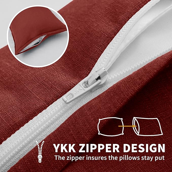 CHUFFED Linen Pillow Covers 2 Pack 100% Linen Pillow Cases, Breathable and Cooling Washed Pillow Shams with Zipper Closure for Bedding, 26x26 Inches,Christmas Red
