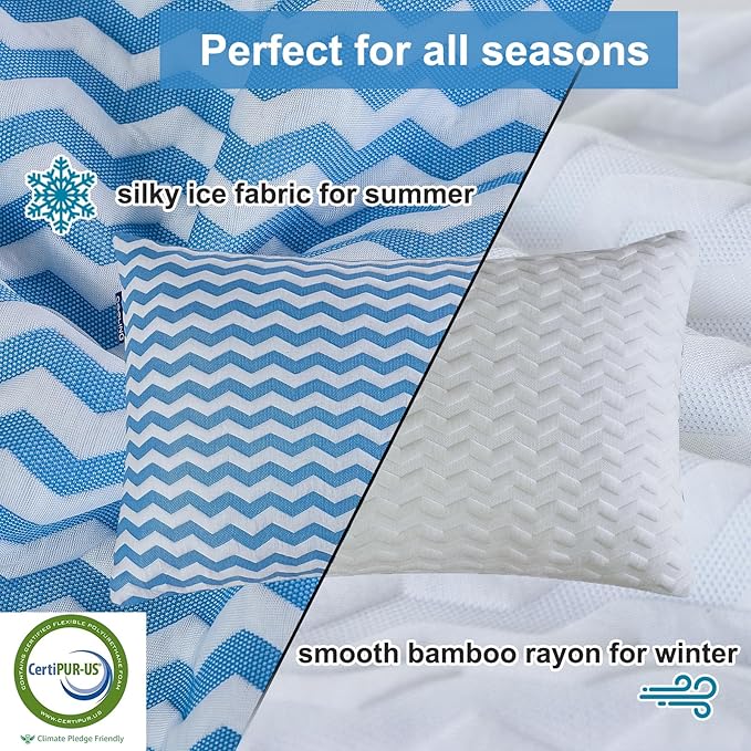 Pillows Queen Size Set of 2- Adjustable Firm Shredded Memory Foam Pillows - Side Sleeper Bed Pillows for Adults with Washable Cover and Bonus Foam Fill