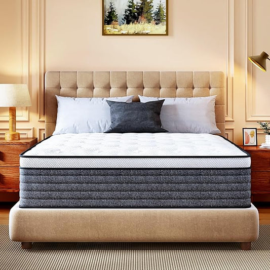 CH Charme House King Size Mattress, 12 Inch Hybrid Mattress King Size, Medium Feel Foam and Individual Pocket Springs, Extra Edge Support, Pressure Relief, CertiPUR-US, Grey