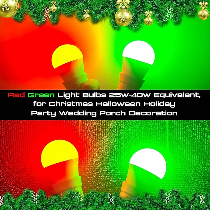 Red Green E12 LED Candelabra Bulbs, 25w-40w Equivalent, 3W Christmas Light Bulbs, E12 Small Base Globe Red Green LED Bulb for Christmas Halloween Holiday Party Wedding Decoration (1 Red+1 Green)