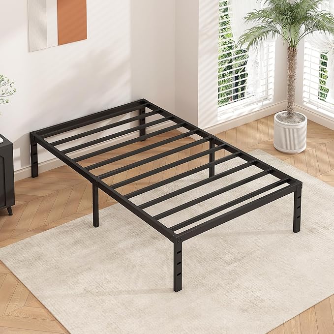 HLIPHA Metal Platform Bed Frame 12 Inch Tall,No Box Spring Needed,Twin Size Bed with Heavy Duty Strong Support Slats,Easy to Assemble,Black