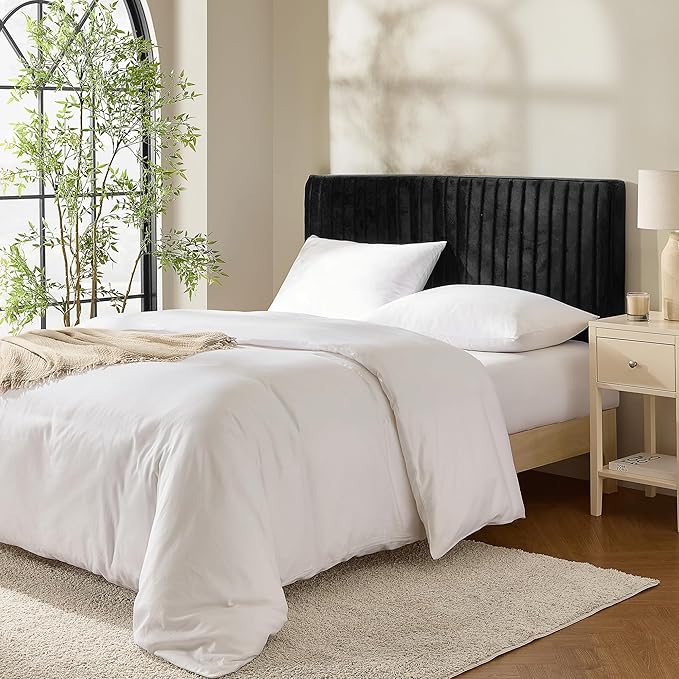 Hearth & Harbor Queen Headboard Only, Floating Wall Mounted Headboard Queen Size, Easy Assemble Upholstered Peel and Stick Headboards, 3D Soundproof Bed Wall Panels, Velvet Stick on Headboards, Black