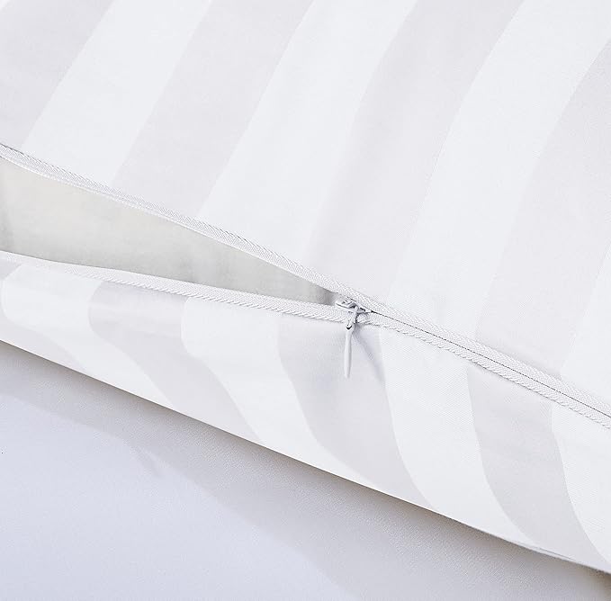 100% Egyptian Cotton Pillow Protectors Set of 2, 600 Thread Count King Size Bed Pillow Cases with Zipper, Sateen Weave Cooling Pillow Cases Quiet and Breathable Easy Care (2PCS, Striped White)