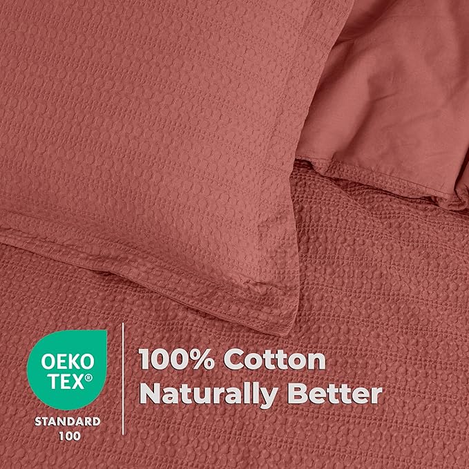 Dreamology King Duvet Cover, Waffle Weave Duvet Cover Set,100% Cotton Waffle Duvet Covers with Zipper Closure, Soft Luxury Textured & Breathable Bedding Set,Duvet Cover King 3 Pieces (Terracotta)