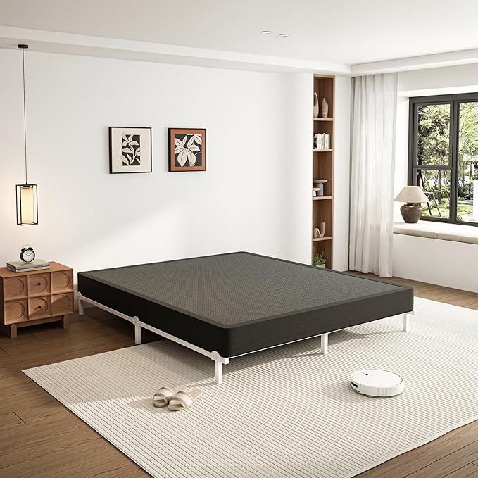 VIPSHOW 7 Inch Queen Metal Box Spring with Round Corners - 3000 lbs Capacity, High Profile Heavy Duty Mattress Foundation with Steel Slats, Noise-Free, Easy Assemble, Black