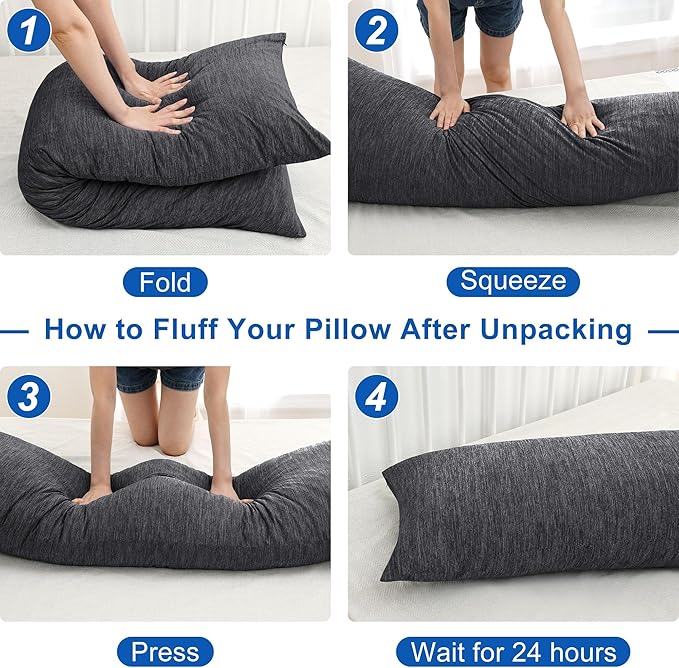 Hiasan Cooling Body Pillow for Adults - Memory Foam Insert, Long Full Body Pillow for Side Sleepers, Bed,Sleeping,Soft Support for Pregnant Women, Back Pain Relief, 20x54 Inch, Grey