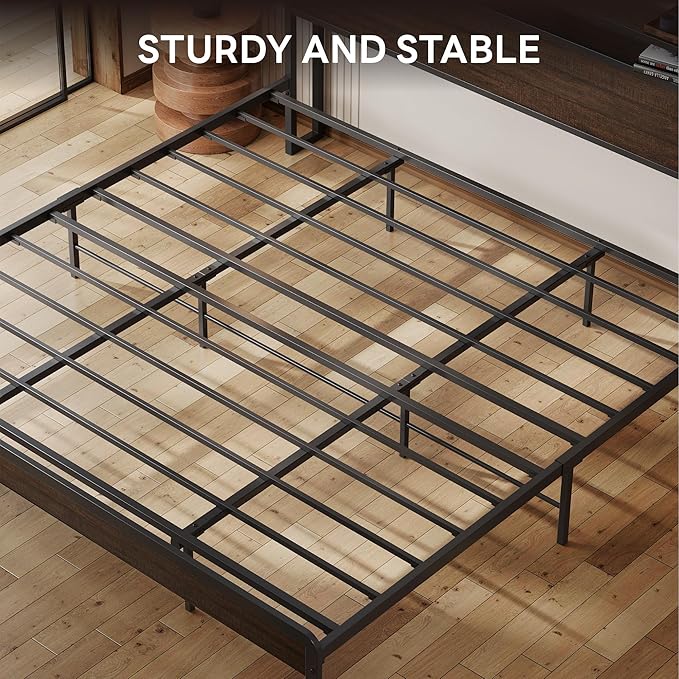 LIKIMIO California King Bed Frame with Headboard, Dark Wood Camas California King with Strong Supports, Sturdy, Noise-Free, No Box Spring Needed, Dark Brown
