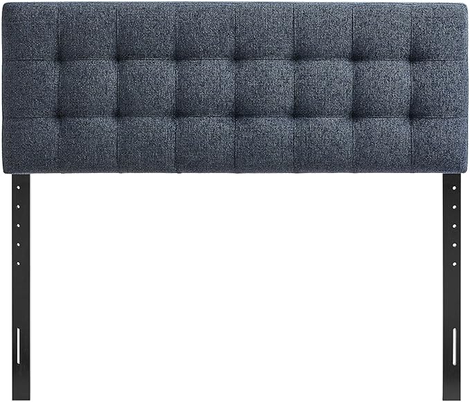 Modway Lily Queen Size Headboard with Biscuit Tufting in Navy - Fabric Upholstery with Padded Design and 5 Height-Adjustable Mounts