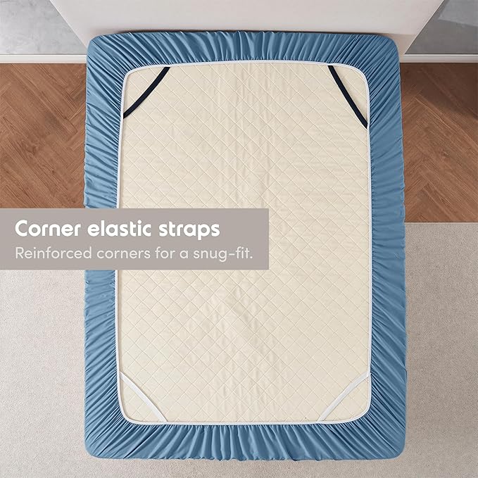 Nestl 4 Pack Blue Heaven Fitted Sheet Extra Deep Pocket, Hotel Luxury KingFitted Sheet Only Easily Fits 18 to 24 Inch Mattress, Super Soft, Wrinkle-Free and Breathable with Corner Straps