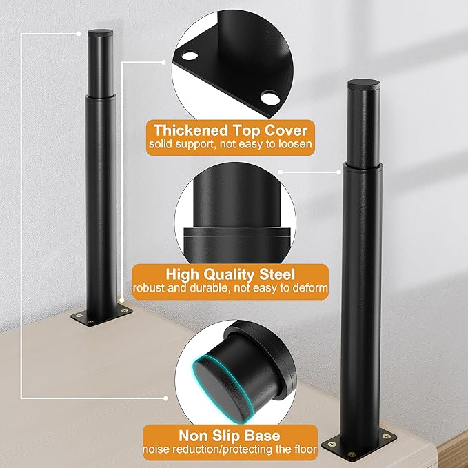 Metal Adjustable Furniture Legs 10-17 inch, Wlrrcwdttc Sofa Cabinet Legs Adjustable Height Replacement Support Legs for Bed/Couch/Dresser/Chair/TV Stand/Coffee Table, Legs for Furniture Set of 2-Black