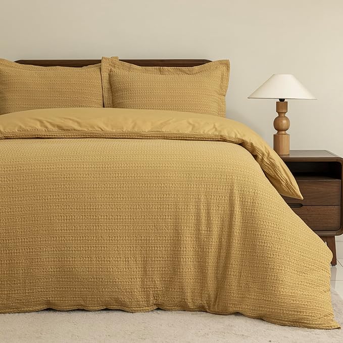 Dreamology Waffle Duvet Cover, Duvet Cover Full,100% Cotton Waffle Weave Duvet Covers with Zipper Closure, Soft & Breathable Luxury Textured Duvet Cover Set, Duvet Covers Full 3 Pieces (Mustard)