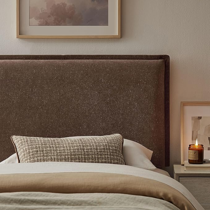 Modway Camille Twin Size Upholstered Linen Blend Headboard with Removable Slipcover – in Cocoa - Padded Pillow Style Headboard with Adjustable Mounting for Twin Beds