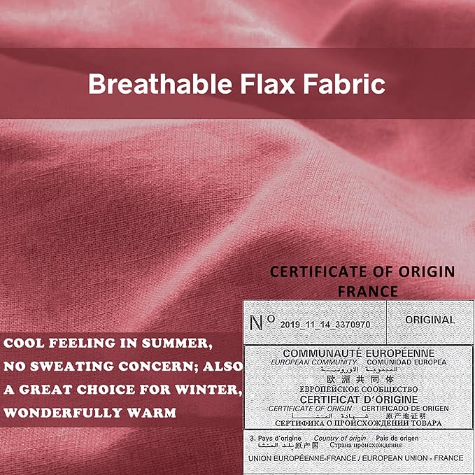 Simple&Opulence 100% French Linen Euro Shams with Embroidery (26'' x 26'') - Pack of 2 - Pre Washed Solid Color Natural Flax Soft Breathable - Coral Red
