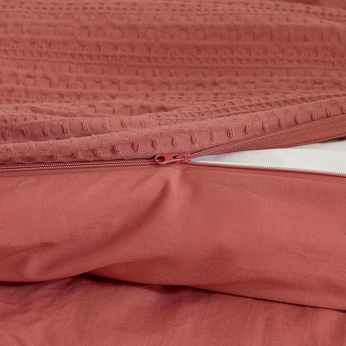 Dreamology Waffle Weave Duvet Cover, Queen Duvet Cover Set,100% Cotton Waffle Duvet Covers with Zipper Closure, Soft Textured & Breathable Queen Bedding Set,Duvet Cover Queen 3 Pieces (Terracotta)