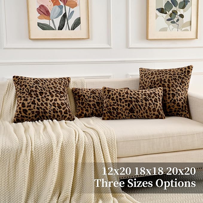 GALMAXS7 Cheetah Pillow Covers 18x18 Faux Fur Throw Pillow Covers Set of 2 Leopard Couch Pillow Covers Fluffy Soft Decorative for Home Living Room Bedroom