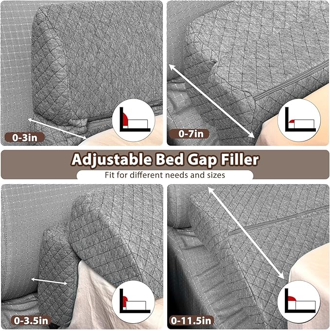 4 Modes Queen Size Pillow Wedge for Headboard Gap, Foldable Bed Wedge Pillow, Bed Gap Filler Fill The Gap (0-7"), Mattress Gap Filler Long Pillow Between Headboard and Mattress (Dark Grey, Queen)