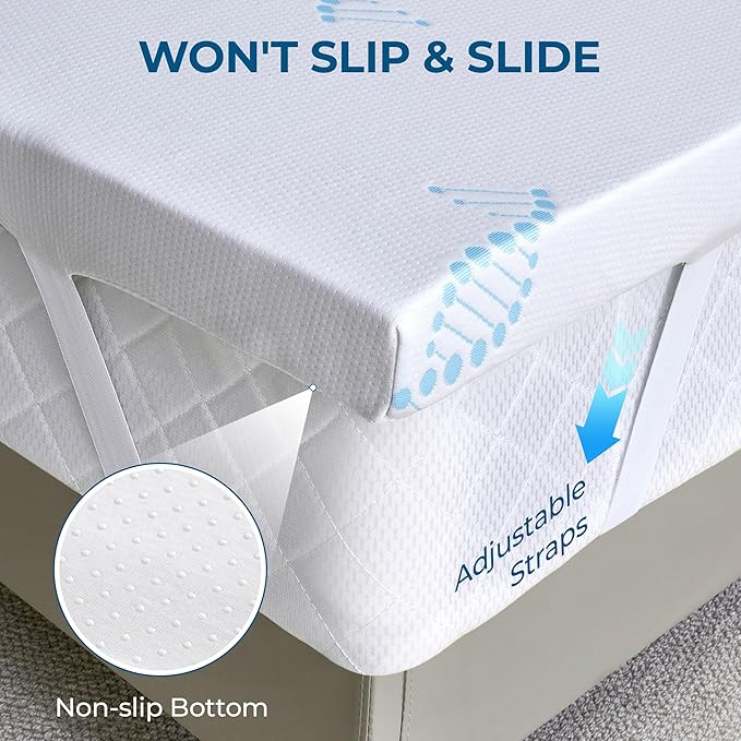 BDEUS 2 Inch Twin Memory Foam Mattress Topper with Collagen-Rich Cover, Soft Mattress Pad for Skin-Hydrating & Back Pain Relief, CertiPUR-US Certified