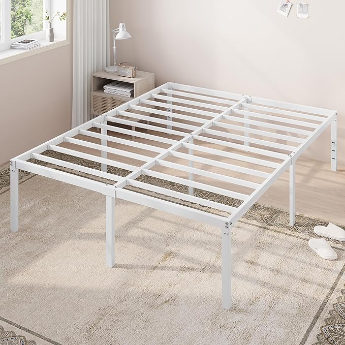 Allewie Full Size Bed Frame, 18 Inch Metal Platform Beds with Storage Space, No Box Spring Needed and Easy Assembly, White