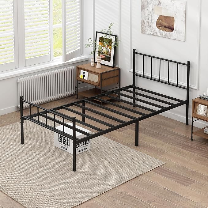DIIYIV Twin XL Bed Frame-Classic Metal Platform Bed Frame,Mattress Foundation with Steel Slat Support,Under Foundation Storage,No Box Spring Needed, Easy Assembly,Twin XL Size