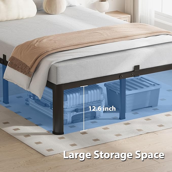 VIPSHOW 14 Inch California King Bed Frame, 3500Lbs Heavy Duty Metal Platform with Round Corner Legs Mattress Slide Stopper, Steel Slat Support No Box Spring Needed, Noise Free, Non-Slip, Easy Assembly