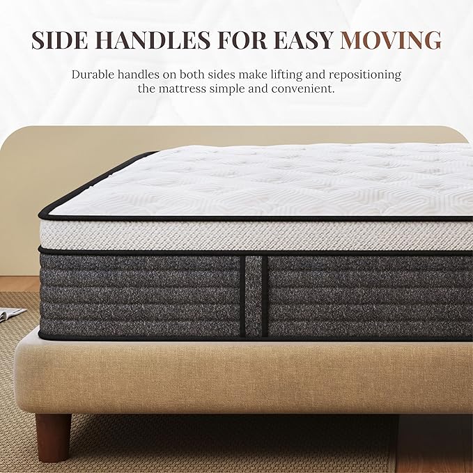 CH Charme House Full Size Mattress, 14 Inch Full Hybrid Mattress in a Box, Medium Feel Foam and Individual Pocket Springs, Extra Edge Support, Pressure Relief, CertiPUR-US, Grey