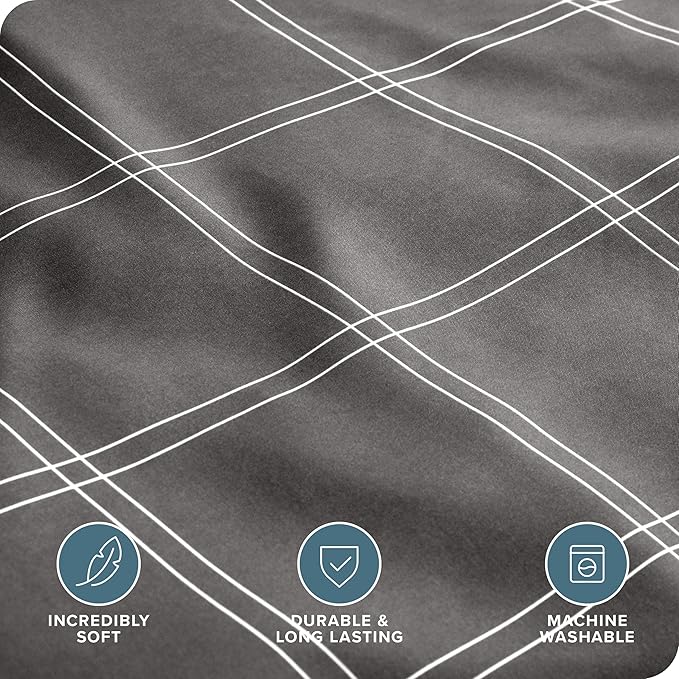 Bare Home Duvet Cover - Extra Long Size Bedding Set - Premium 1800 Super Soft Collection - Lightweight, Cooling - Soft Breathable Duvet Cover (Twin/Twin XL, Modern Plaid - Grey/White)